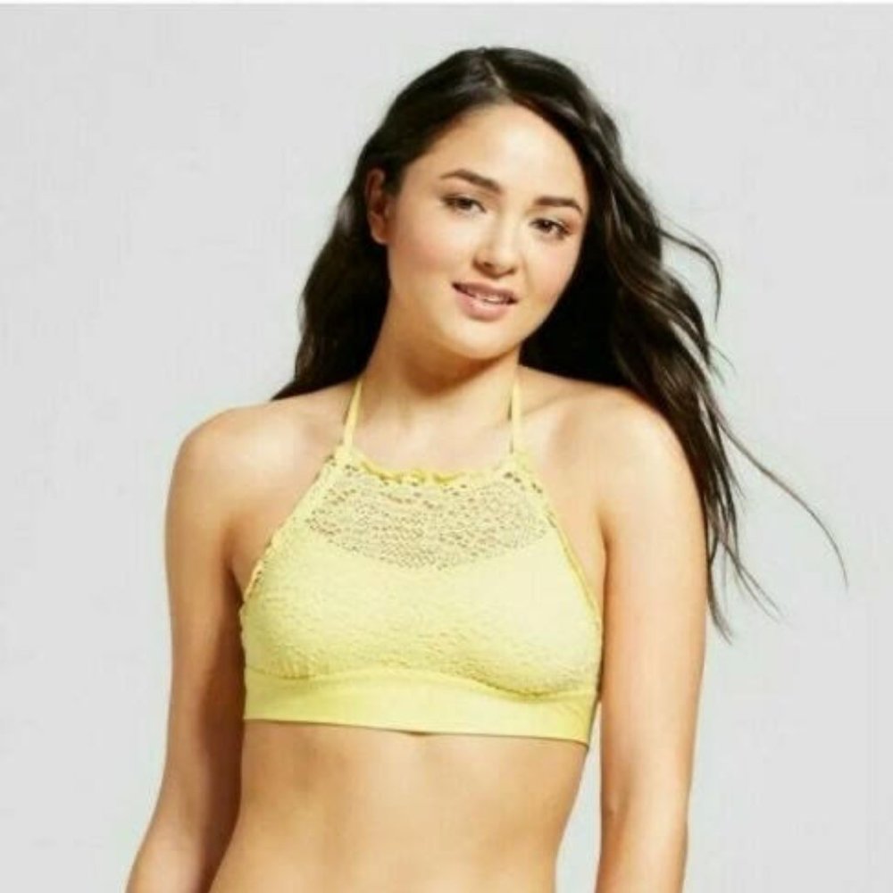Juniors Large Yellow Padded Halter Bikini Top
